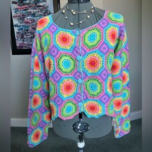 Price firm- Michael Simon L XL Open Crochet Sweater Cardigan Easter mothers day